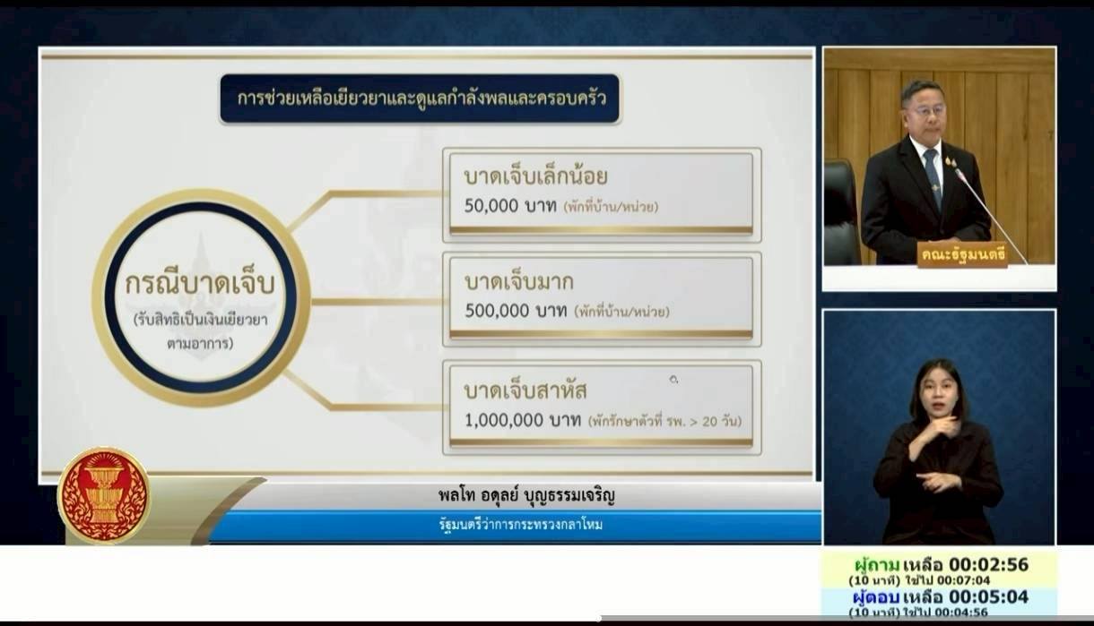 รัฐมนตรีว่าการกระทรวงกลาโหม ตอบกระทู้วุฒิสภา ย้ำดูแลกำลังพลชายแดนและครอบครัวอย่างต่อเนื่อง